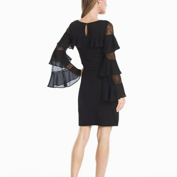WHBM | Black Ruffled Lace Bell Sleeve Shift Dress - Picture 3 of 8